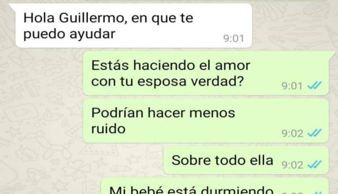 La conversación inicia cuando Manuel recibe un WhatsApp de su vecino Guillermo, quien le pide que haga menos ruido mientras tiene relaciones sexuales.