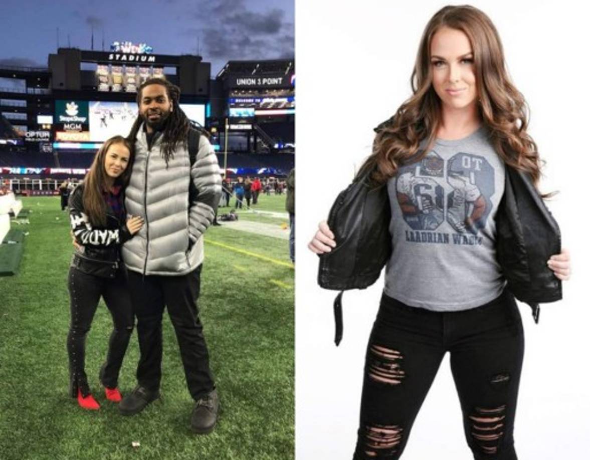 Shelby Waddle<br/><br/>La esposa de defensa de los Patriotas, LaAdrian Waddle, es su mejor animadora. Shelby y LaAdrian se casaron en mayo de 2016.<br/>