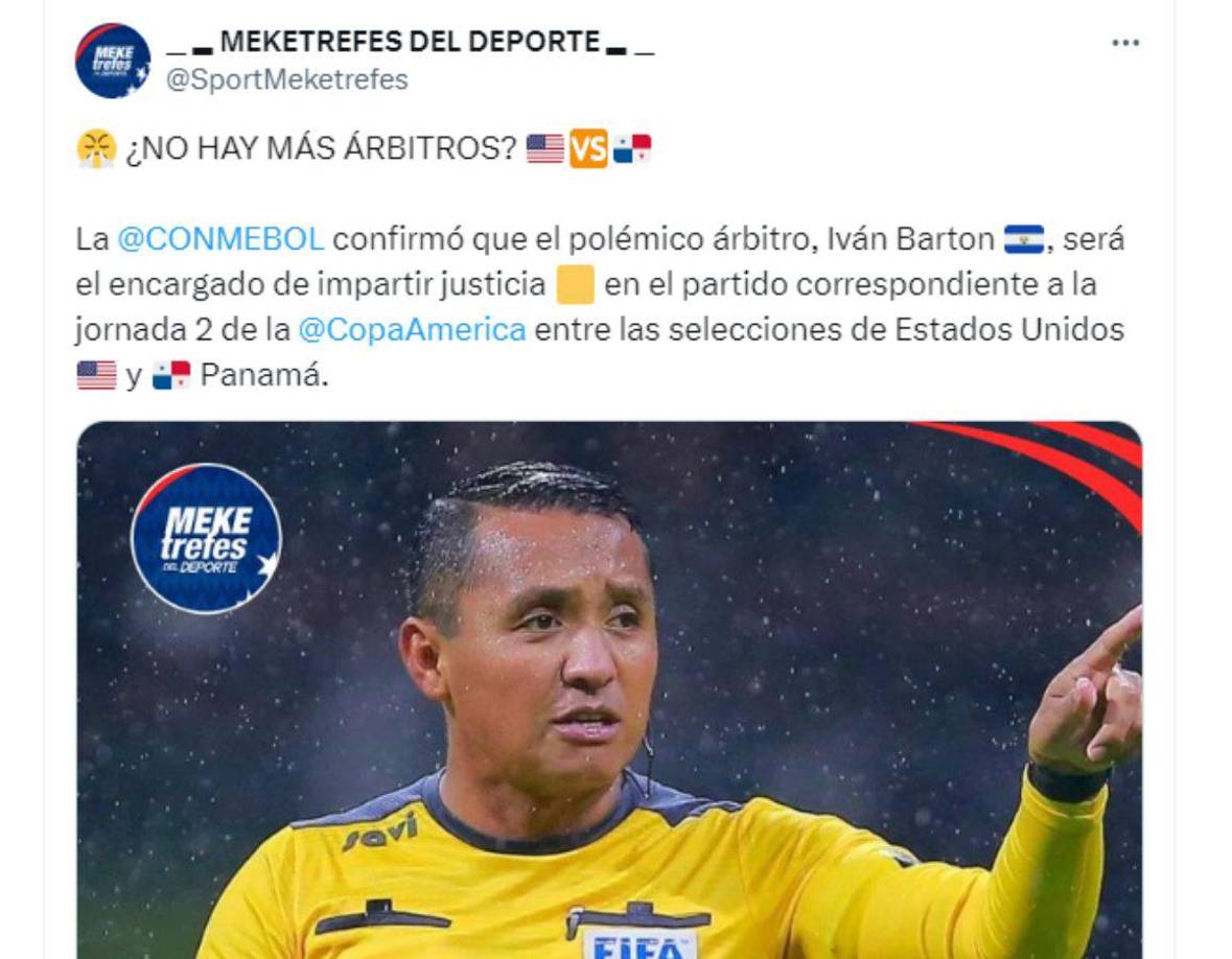 ¿No hay más árbitros?, se preguntan en Panamá al conocer que Iván Barton impartirá justicia en el duelo que sostendrán ante EUA por la Copa América 2024.