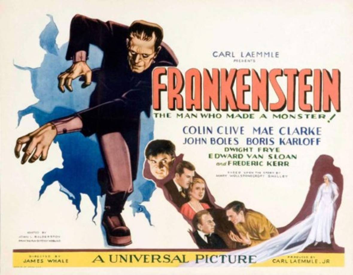 El aterrador ser protagonista de la obra de Mary no tiene nombre. Lo conocemos como Frankenstein, apellido de su creador en la trama, el científico Víctor Frankenstein.En la imagen, el cartel de la película de Frankenstein de 1931.
