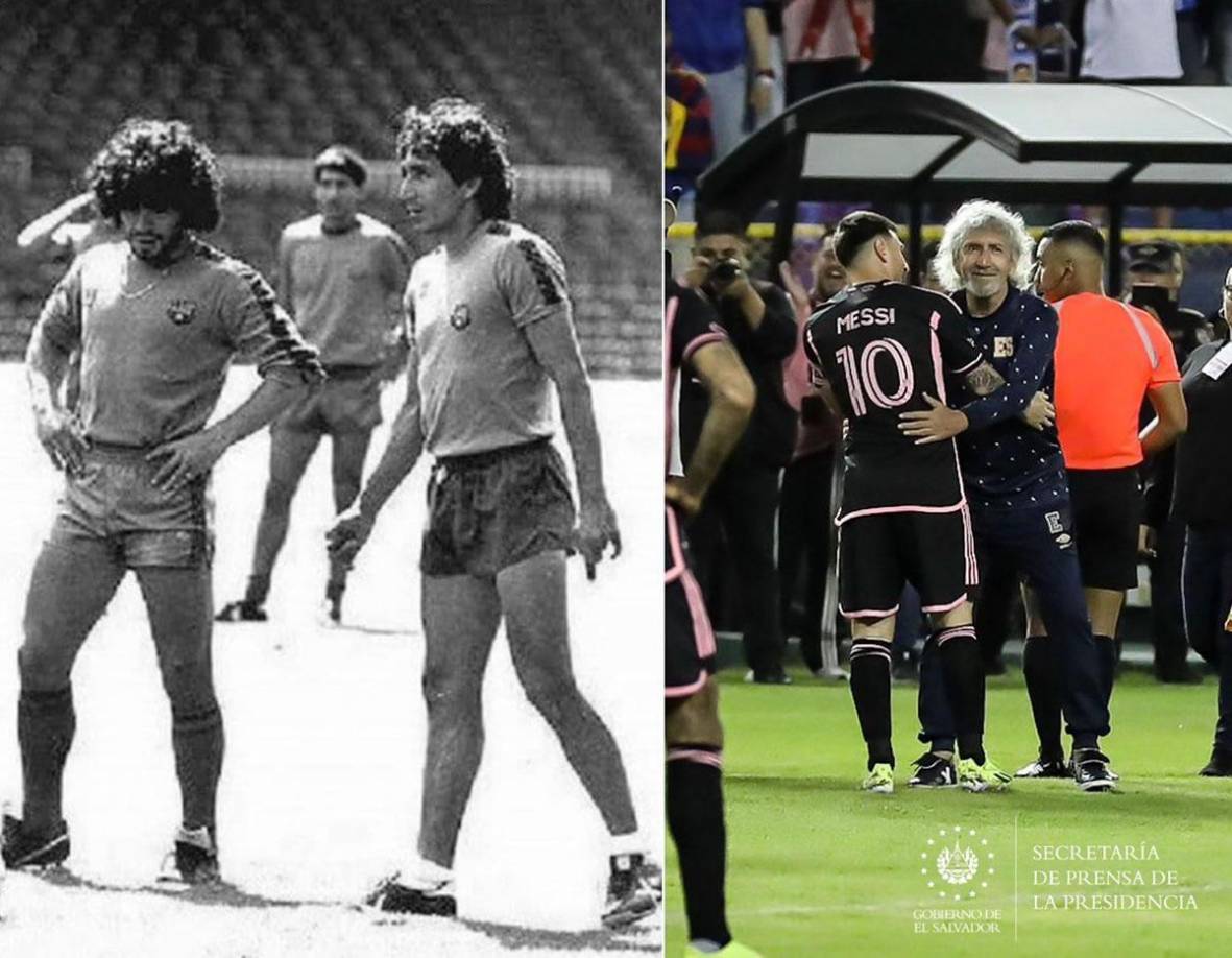 En las redes sociales se hizo viral esta imagen de ‘Mágico’ González compartiendo un entrenamiento con Diego Maradona y en la otra foto abrazando a Messi, dos de los grandes jugadores de la historia.