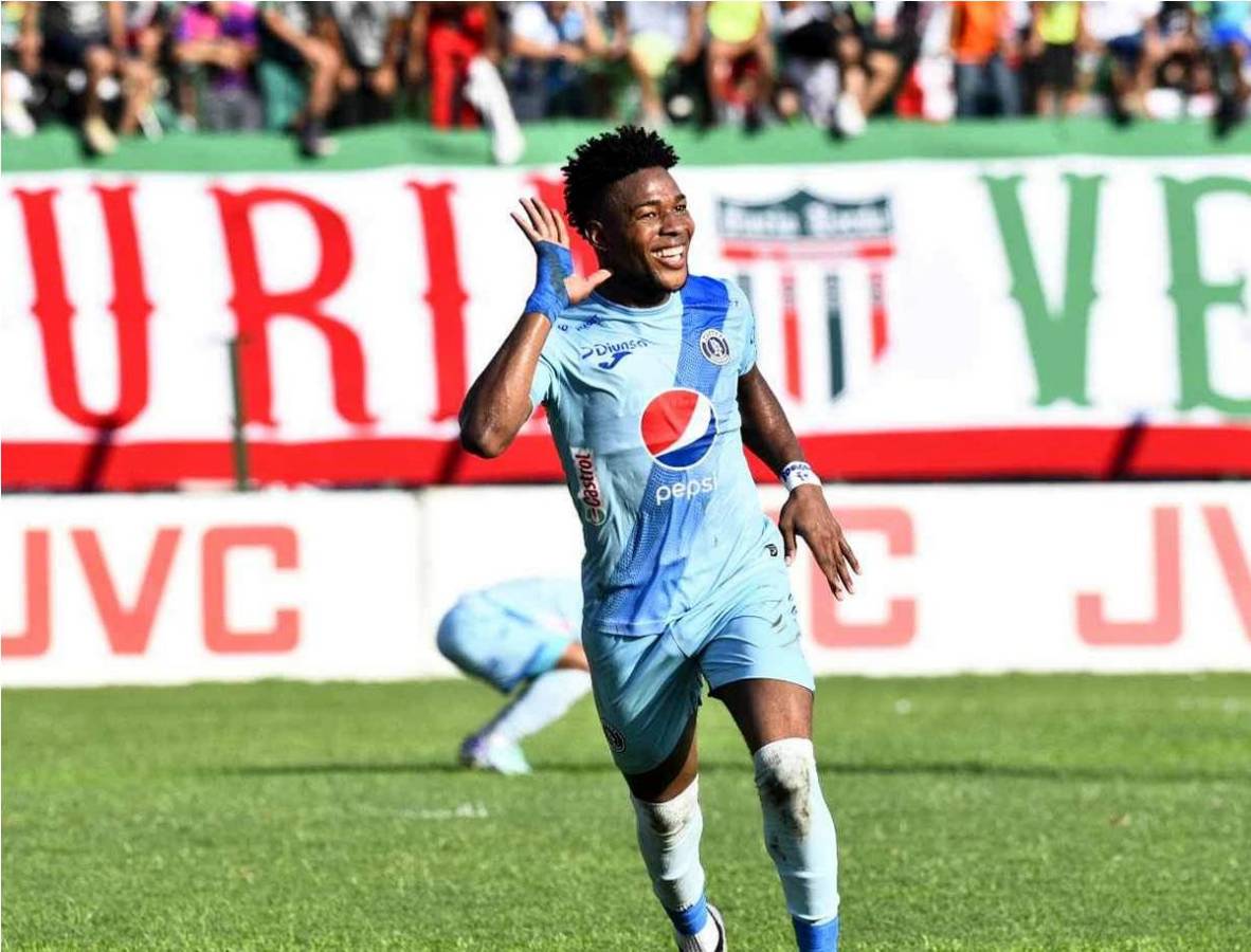 La celebración de Yeison Mejía tras su gol.