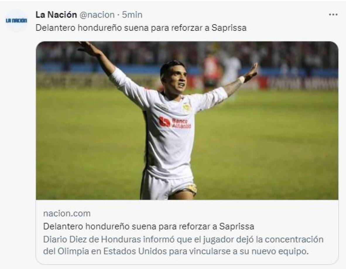 La Nación de Costa Rica ya informa sobre la llegada de Chirinos al Saprissa.