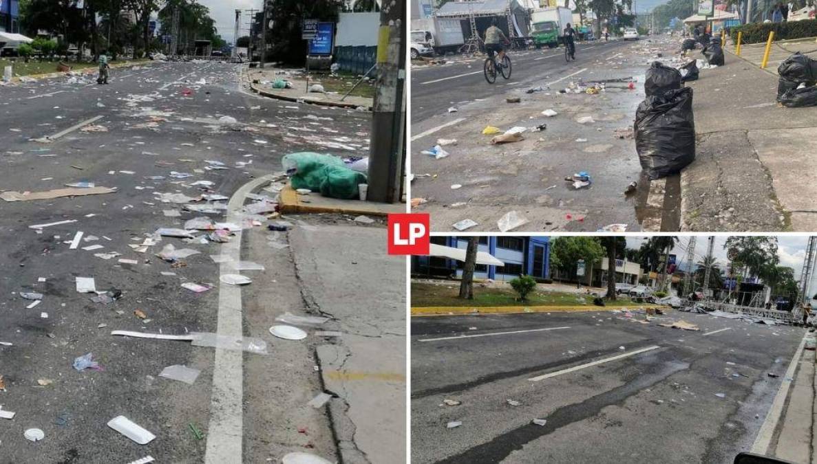 Las calles de San Pedro Sula lucieron repletas de basura esta mañana luego del cierre de la Feria Juniana 2022.