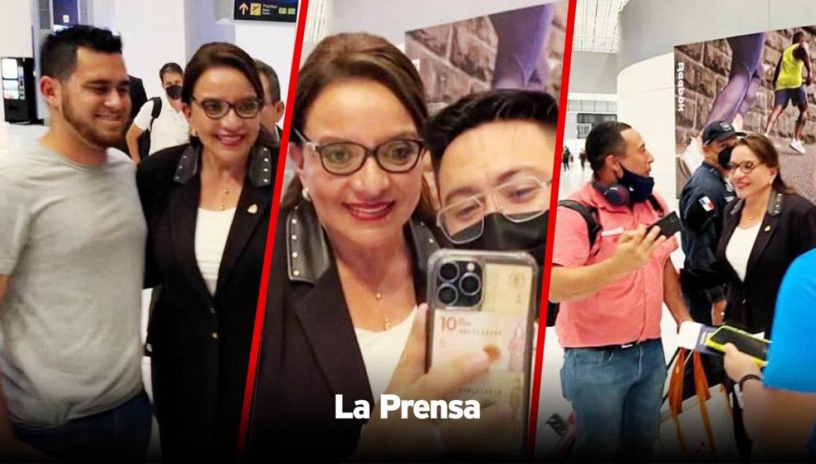 Haciendo escala en Panamá, Xiomara Castro fue abordada por decenas de personas en el aeropuerto de la Ciudad de Panamá. La presidenta hondureña se fotografió con familias tras viajar desde Colombia. 