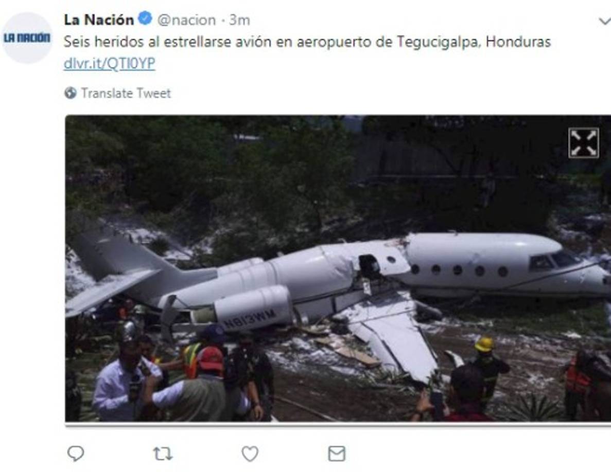 El Diario La Nación de Argentina, destacó que la aeronave comercial procedente de Austin, Texas, Estados Unidos, se salió de la corta pista del aeropuerto Toncontín, en el sur de Tegucigalpa, durante el aterrizaje y cayó en un pequeño abismo hasta quedar partida en dos sobre una carretera.