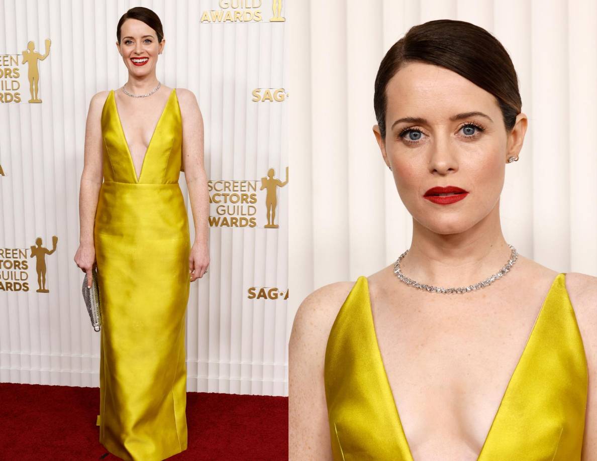 Claire Foy. Nominada a Mejor Actriz de Reparto por la película Women Talking, Foy llevó un vestido de seda de Prada.
