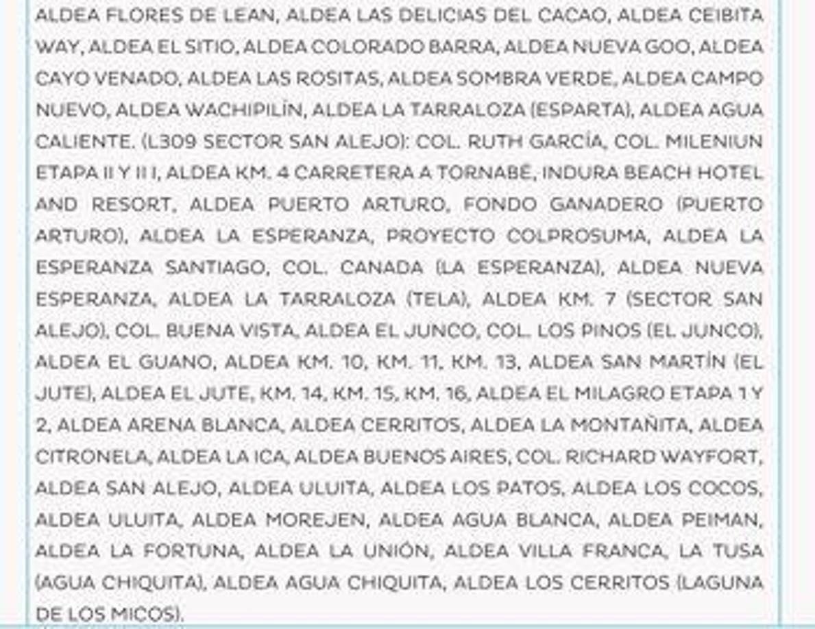 Zonas de Tela y Arizona sin luz este domingo. 