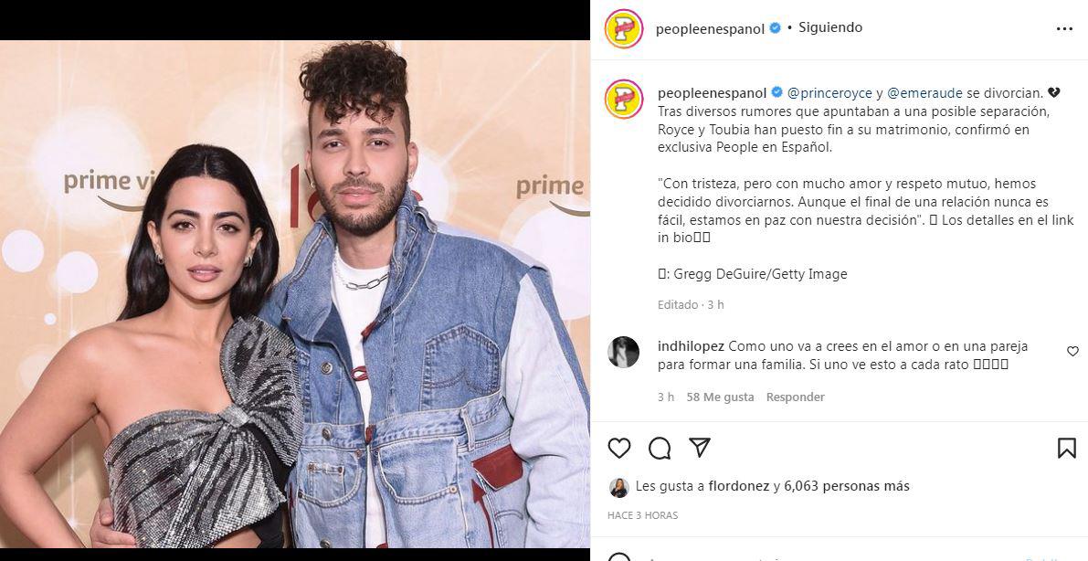 People en Español dio a conocer la noticia de la ruptura de los famosos.