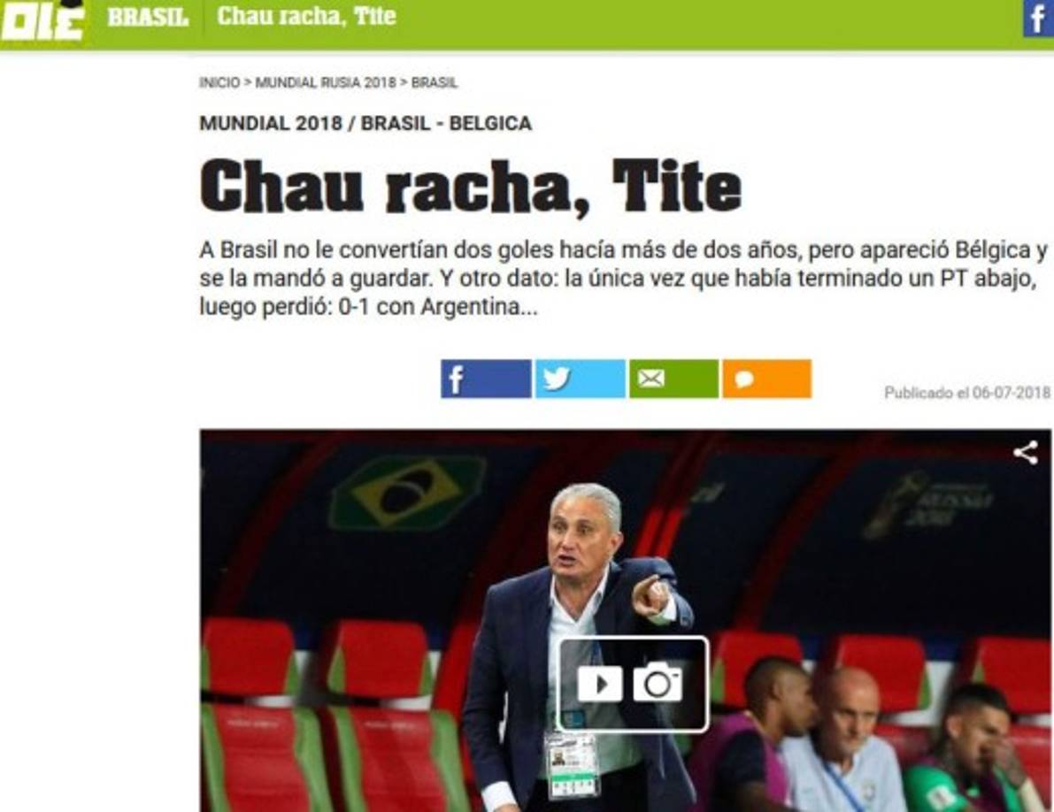 Diario Olé de Argentina se mofa del adiós de Brasil.