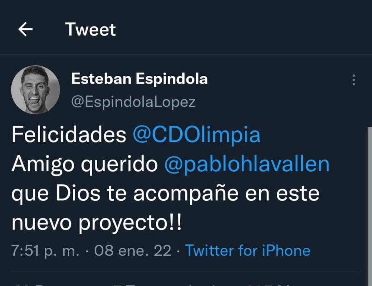El jugador argentino Esteban Espíndola, quien en su momento jugó en Olimpia, es amigo de Pablo Lavallén y en sus redes sociales le dejó este mensaje.