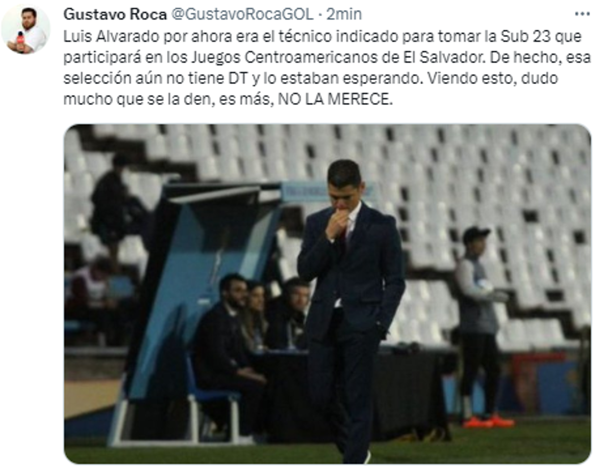 Gustavo Roca, periodista de Diario DIEZ: “Luis Alvarado por ahora era el técnico indicado para tomar la Sub 23 que participará en los Juegos Centroamericanos de El Salvador. De hecho, esa selección aún no tiene DT y lo estaban esperando. Viendo esto, dudo mucho que se la den, es más, NO LA MERECE”.