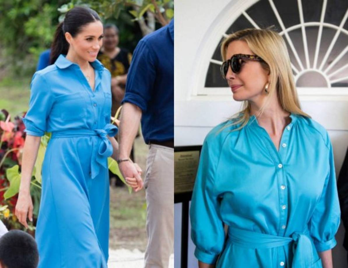 La duquesa de Sussex llevó un diseño muy similar al de Ivanka durante uno de los actos de su viaje oficial por Oceanía: la inauguración del Pabellón The Queen's Commonwealth en el Tupou College, de Tonga.