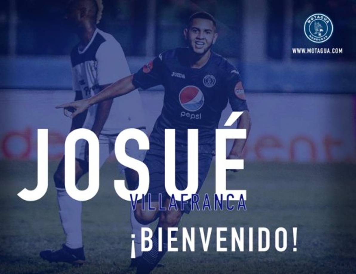 El Motagua hizo oficial el regreso del joven atacante Josué Villafranca que jugó el torneo pasado con el Vida y marcó 10 goles. 'Nuestro delantero Josué Villafranca vuelve al Nido del Águila, donde volverá a vestir nuestros colores y será más azul que nunca'.