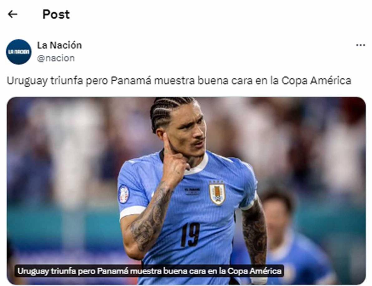 La Nación de Costa Rica - “Uruguay triunfa pero Panamá muestra buena cara en la Copa América”.