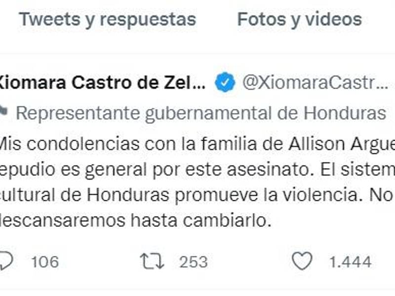 La presidenta Xiomara Castro reaccionó en redes sociales sobre la muerte de Allison.