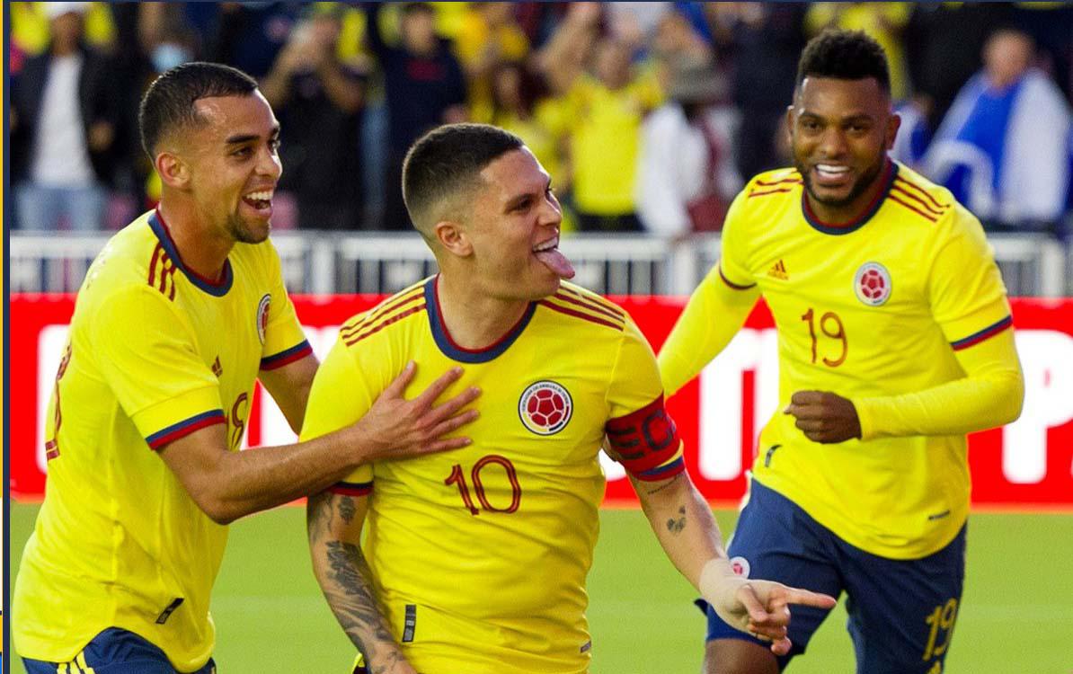 Así festejó su gol el volante Juan Fernando Quintero.