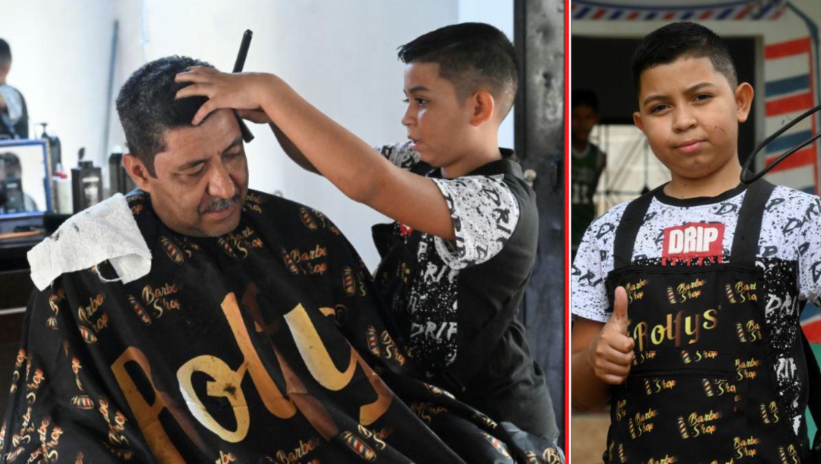 Con máquina y tijeras, niño hondureño forja su futuro trabajando como barbero