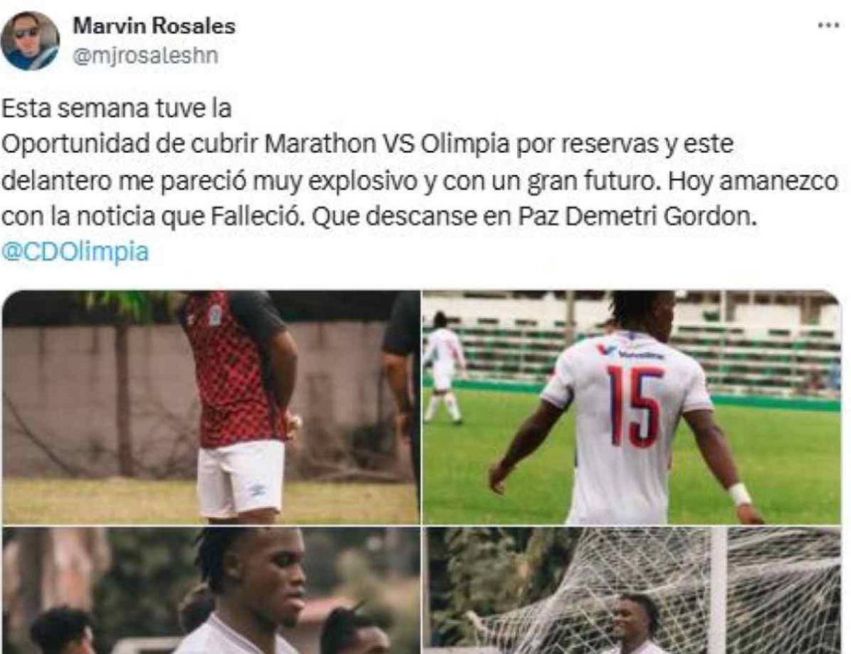 Demetri Gordon marcó su último gol en vida el pasado miércoles con las reservas de Olimpia ante Marathón en San Pedro Sula.