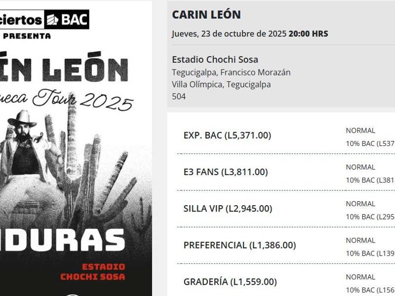 Si usa sus tarjetas BAC podrá adquirir los boletos con un 10% de descuento.