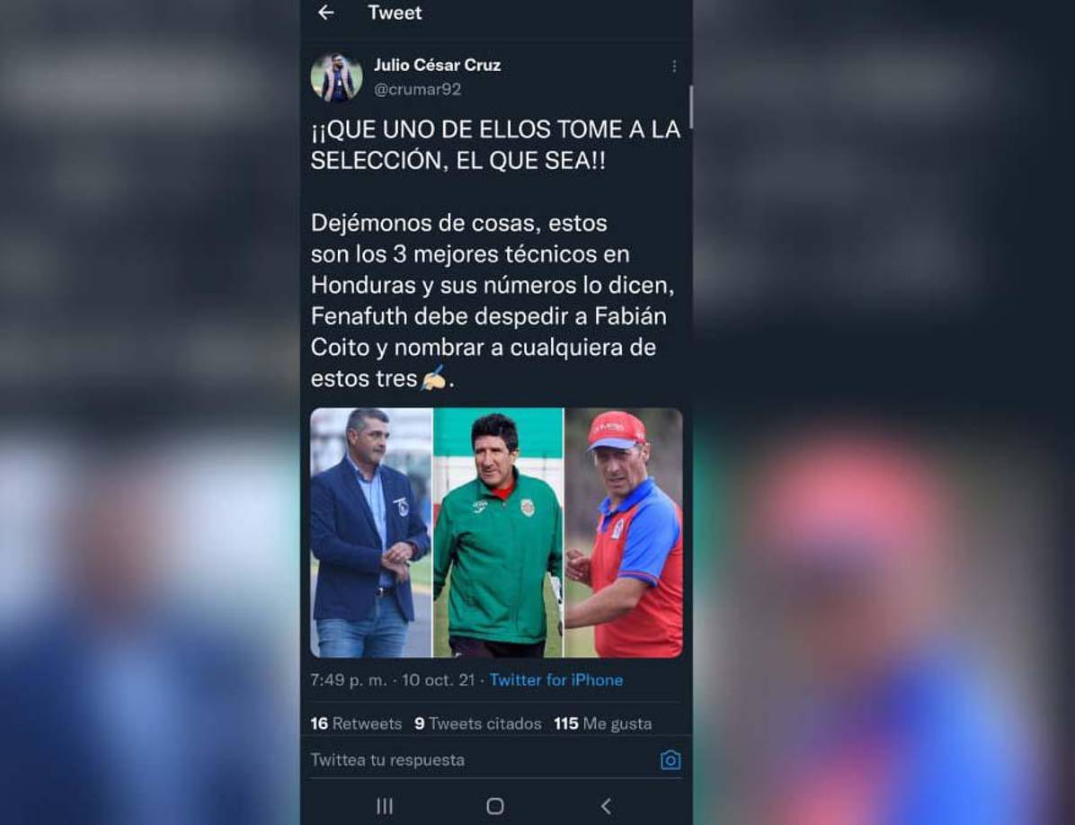 Julio César Cruz señaló que Fabián Coito debe de ser despedido y que tanto Diego Vázquez, Héctor Vargas o Pedro Troglio, cualquiera de los tres, debería de ser el nuevo timonel de la H.