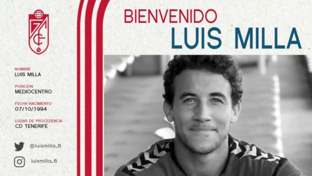 El mediocampista madrileño Luis Milla se incorpora al Granada CF para las próximas cuatro temporadas, por lo que será rojiblanco hasta junio del 2024, informó este viernes la entidad andaluza. El exjugador del Tenerife se convierte en el primer fichaje nazarí en su debut en competiciones europeas.