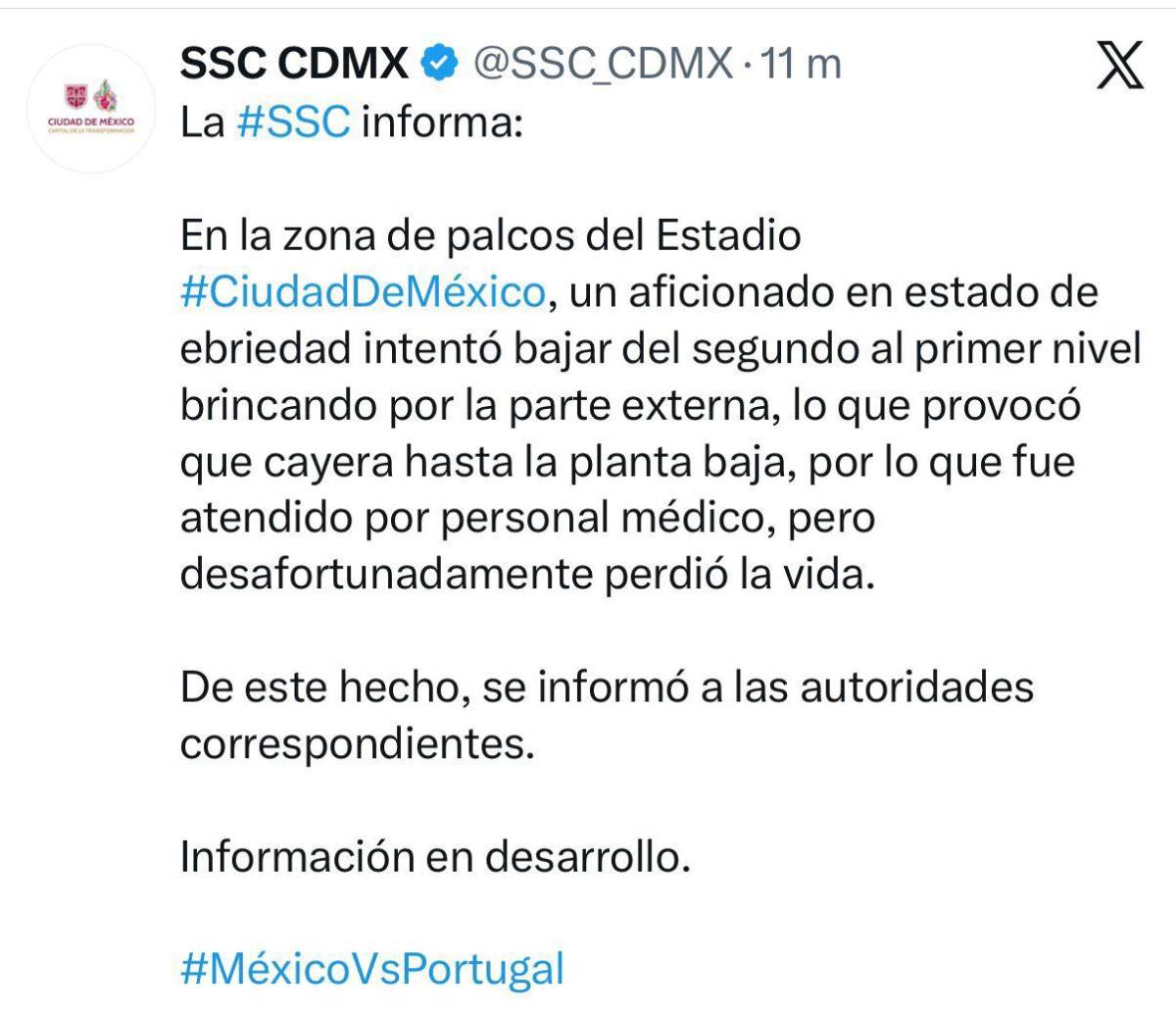 Terrible: Muere hincha en estadio Azteca previo al México-Portugal; esto hizo