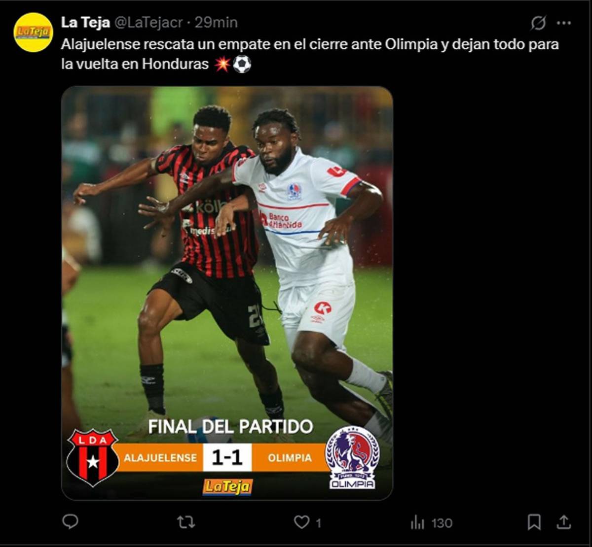 Prensa reacciona a la ventaja de Olimpia ante Alajuelense tras empate: alarma en Costa Rica