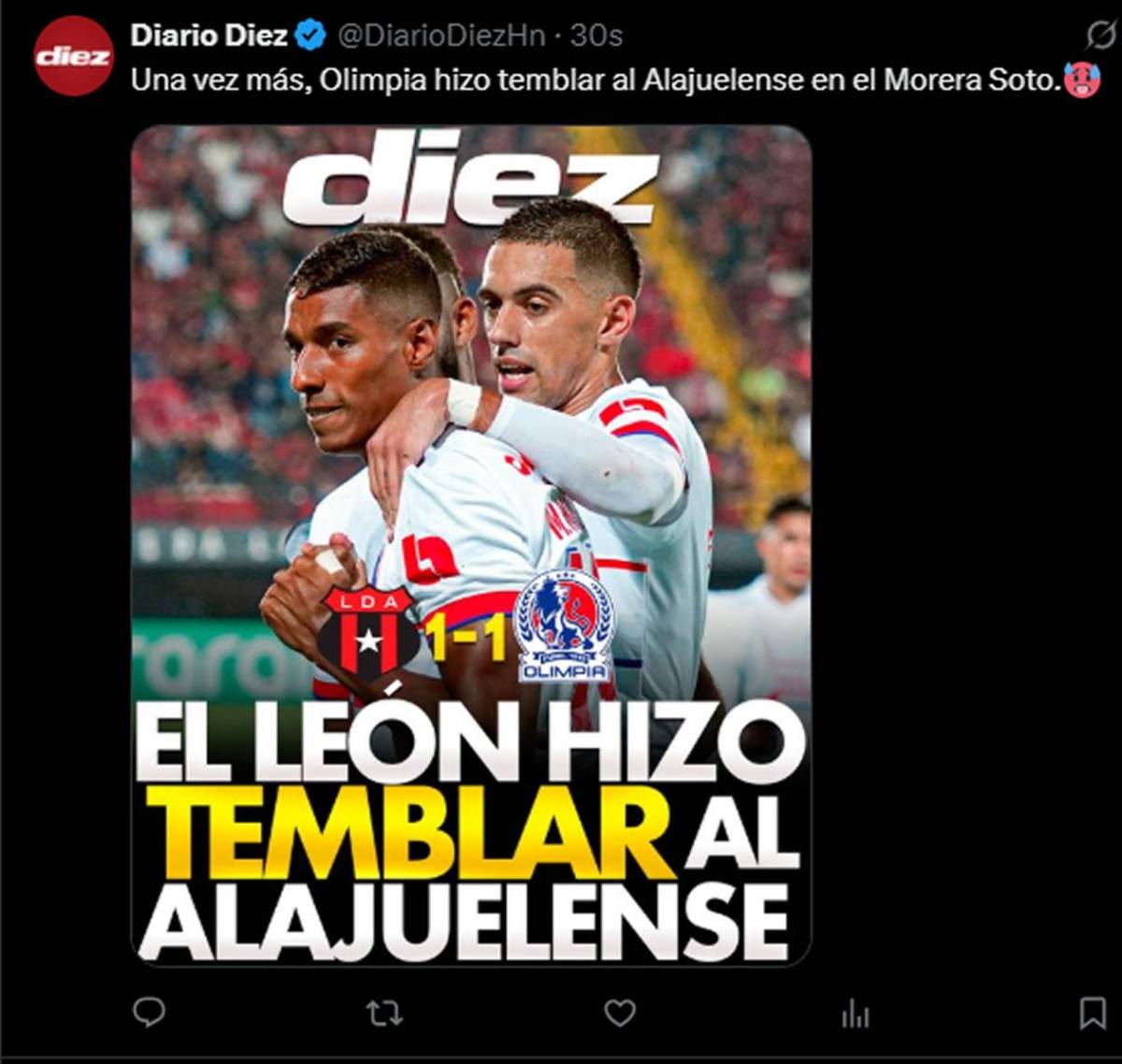 Prensa reacciona a la ventaja de Olimpia ante Alajuelense tras empate: alarma en Costa Rica