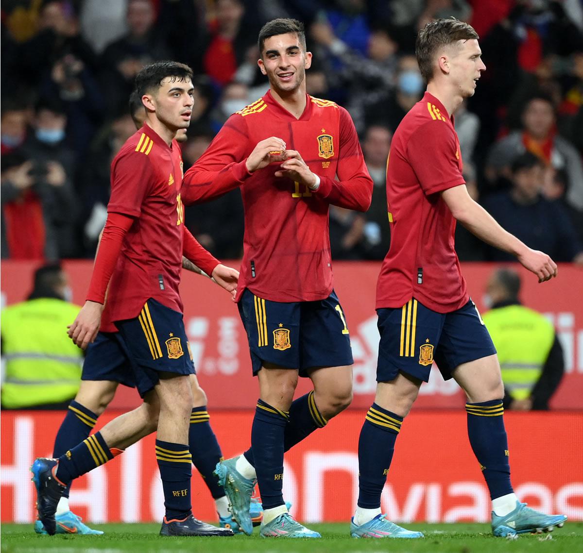 Ferran Torres celebrando su gol contra Albania.
