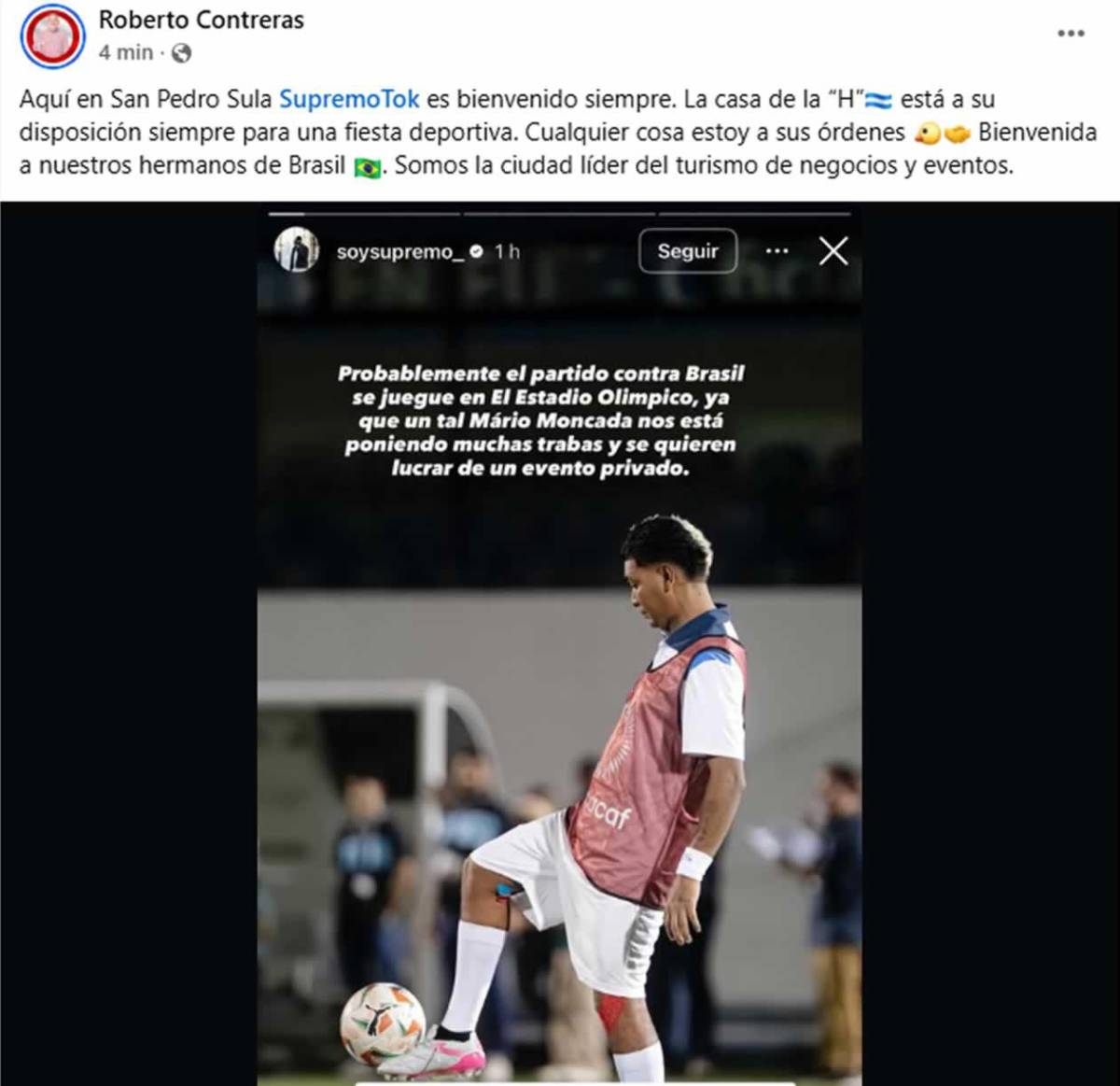 Supremo cambia sede de partido Tiktokers Honduras-Brasil al no llegar a acuerdo en Tegucigalpa