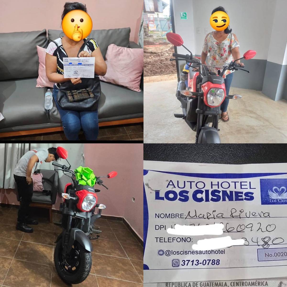 Mujer gana moto en sorteo de motel, pero dice que no sabe cómo participó