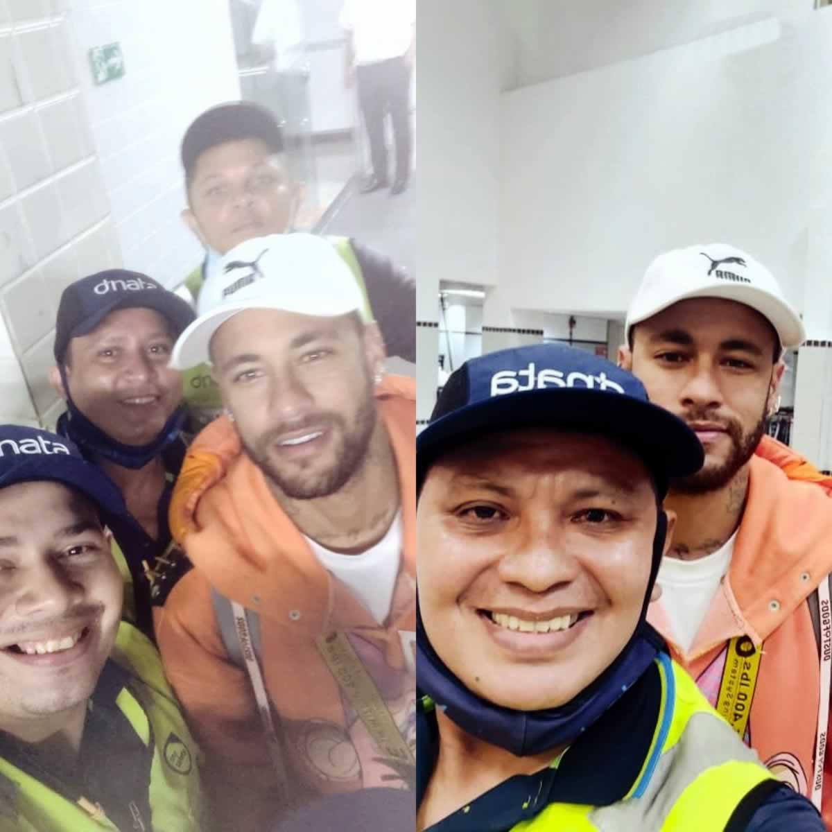 Pese al tremendo susto, Neymar se tomó varias fotos con empleados del aeropuerto de Boa Vista, capital de Roraima.