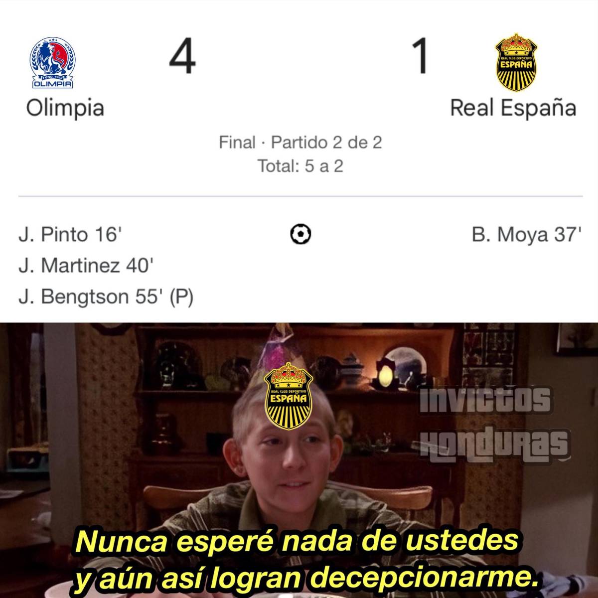 Memes se burlan de Real España tras goleada del Olimpia en la final
