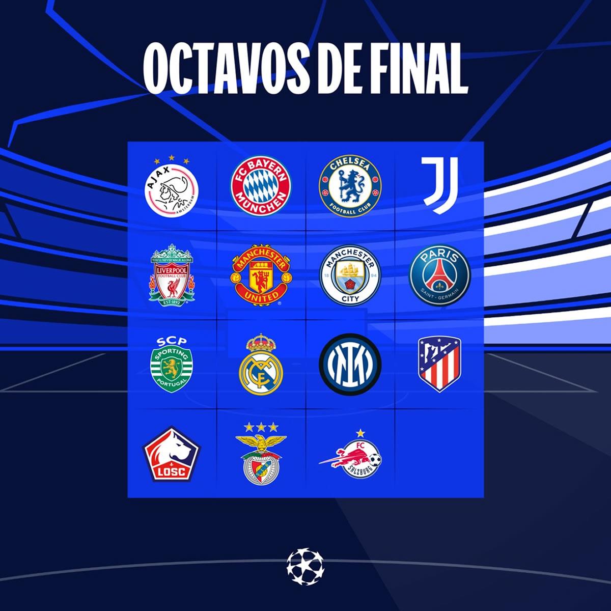 Los equipos clasificados a los octavos de final de la Champions League.