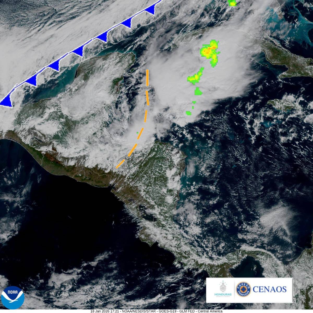 Frente frío y vaguada dejarán lluvias en estos departamentos de Honduras