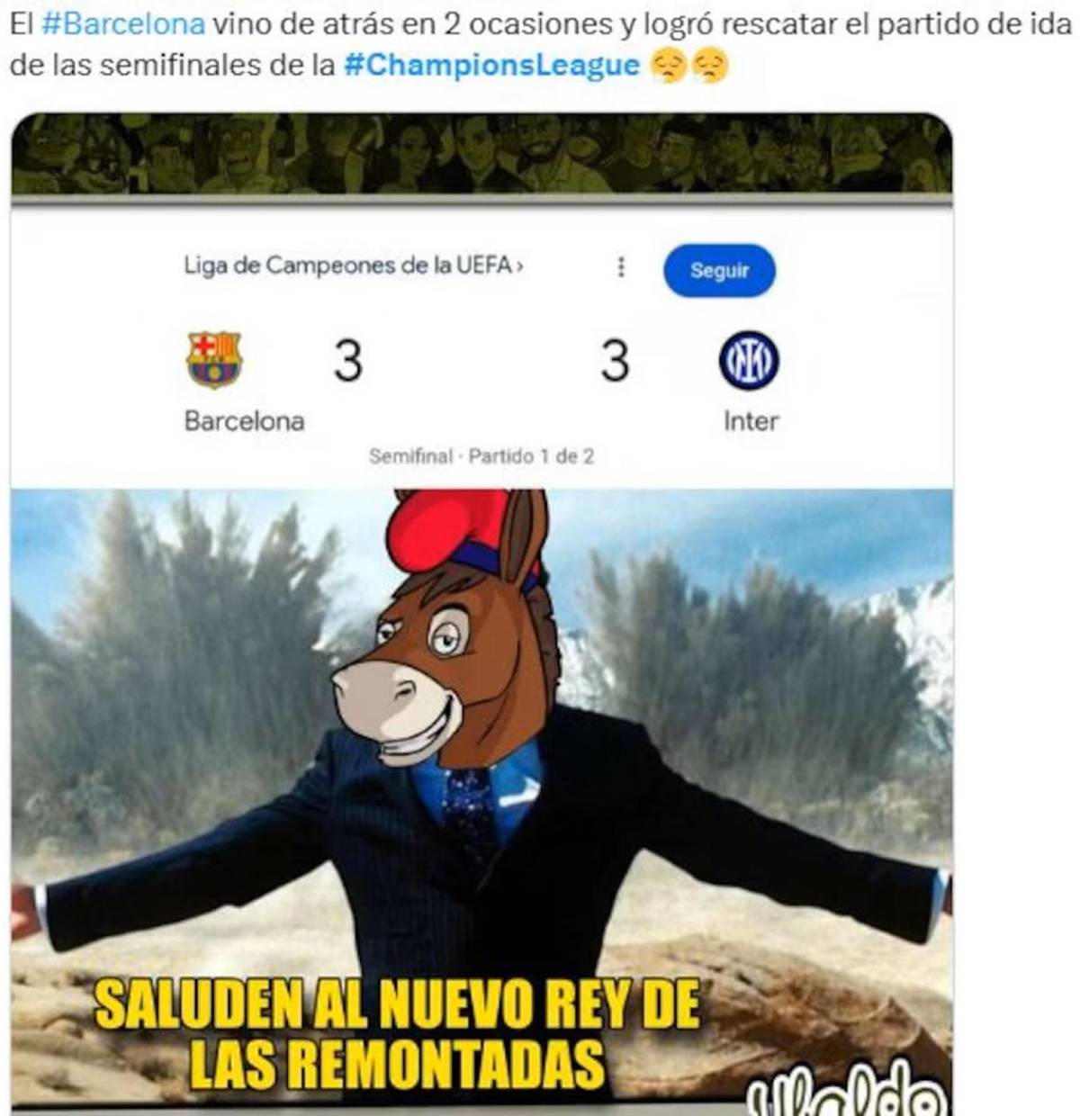 Barcelona sufre en los memes tras empatar con Inter: burlas al Real Madrid