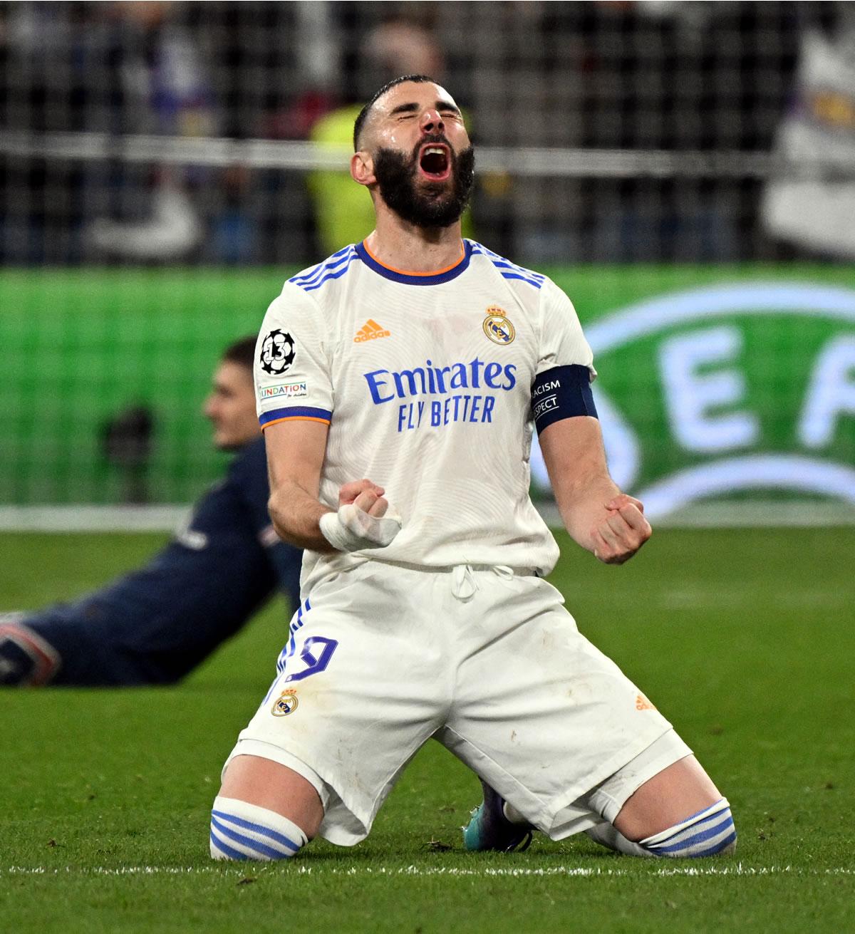 Así celebró Benzema tras el pitazo final del partido.