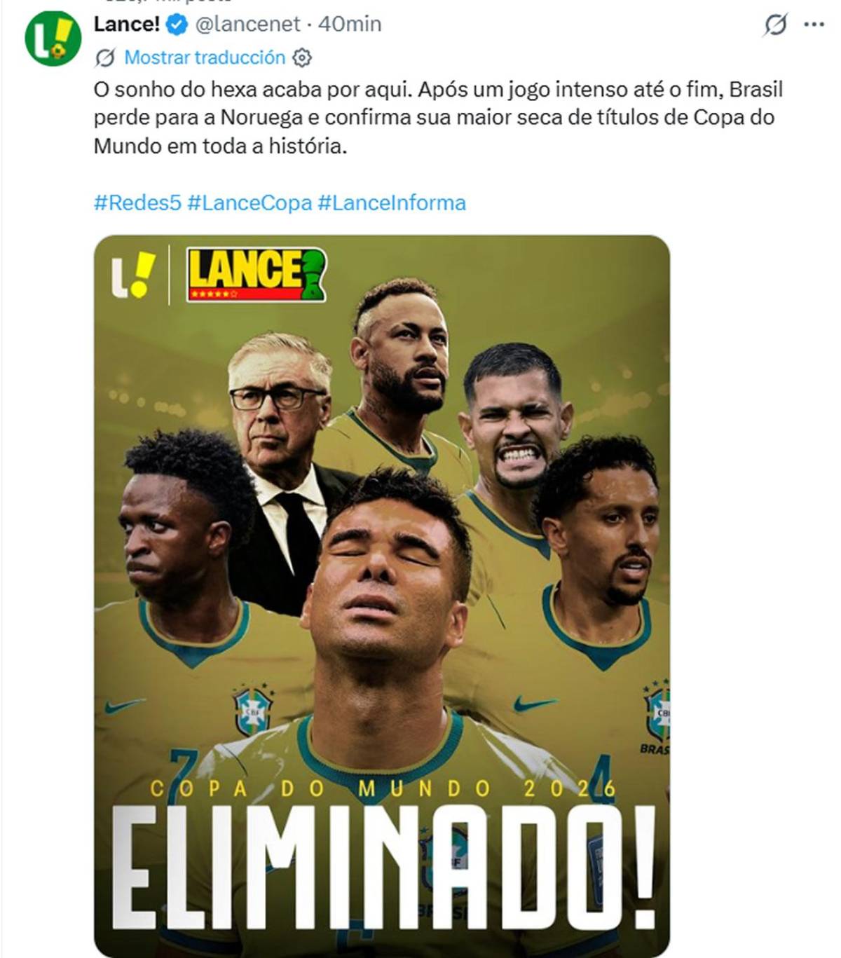 Brasil llora eliminación, señalan culpable, decisión de Neymar y en Argentina se burlan