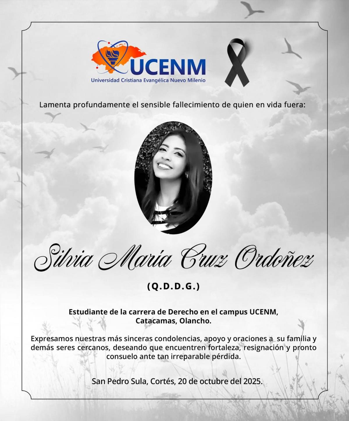 Consternación por muerte de Silvia María; era estudiante de Derecho