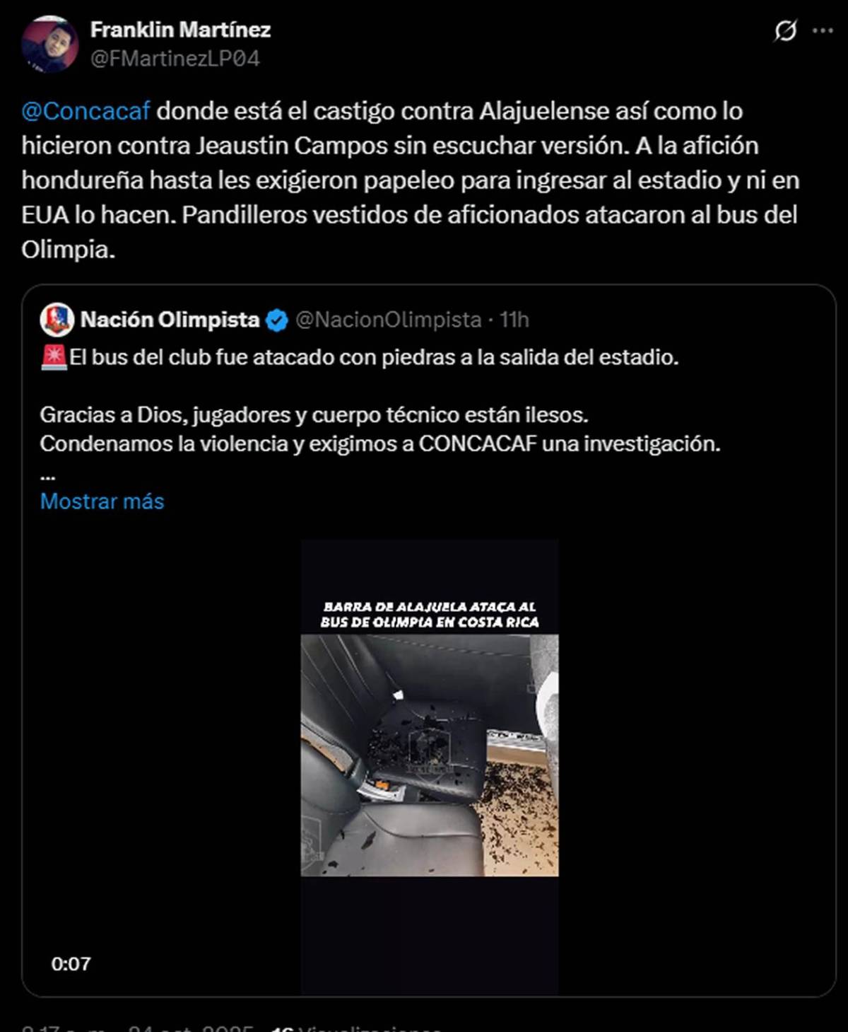 Concacaf debe descalificar a Alajuelense: prensa reprocha ataque al Olimpia en Costa Rica