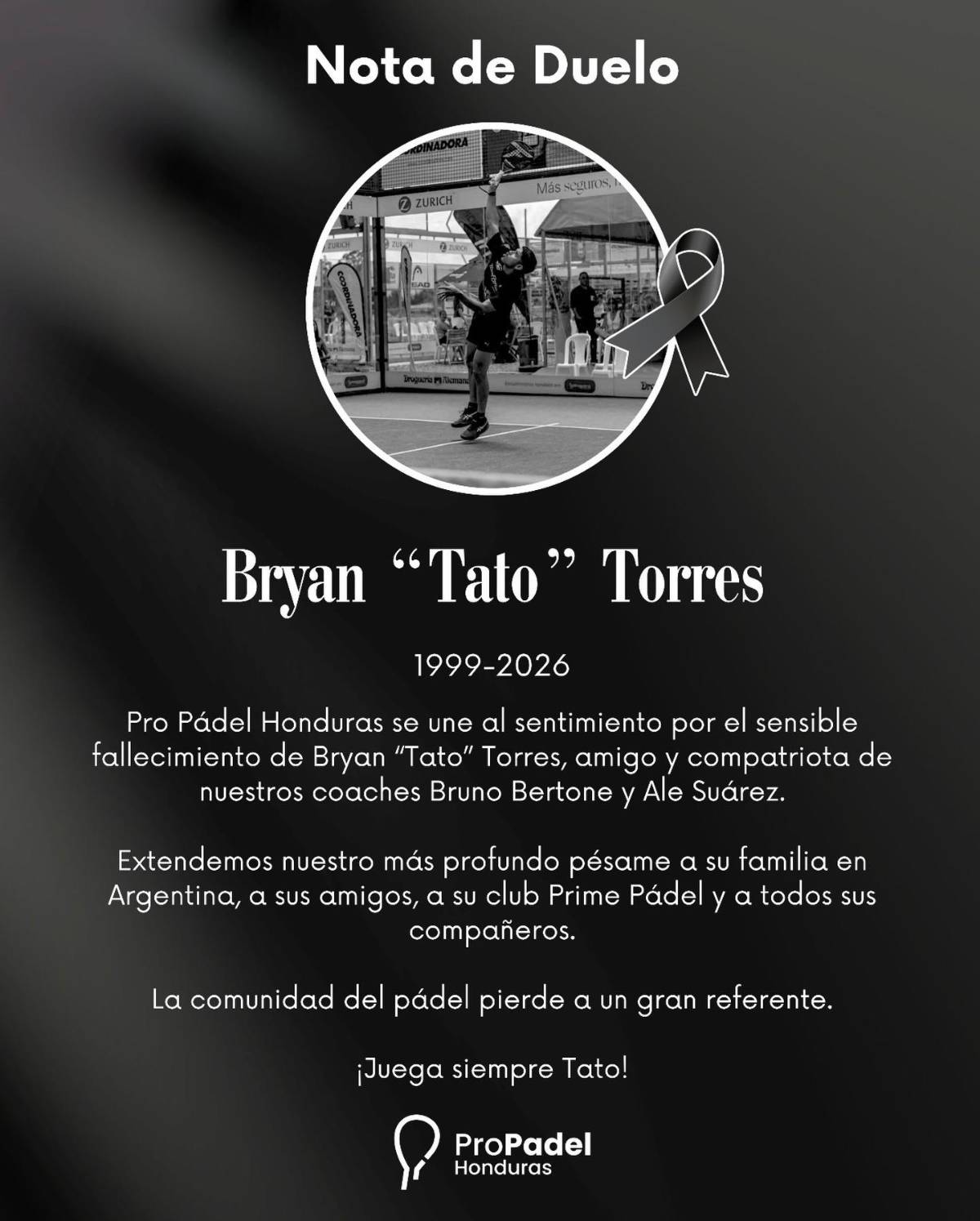 Tato Torres, padelista argentino, fue quien murió en accidente en Tegucigalpa