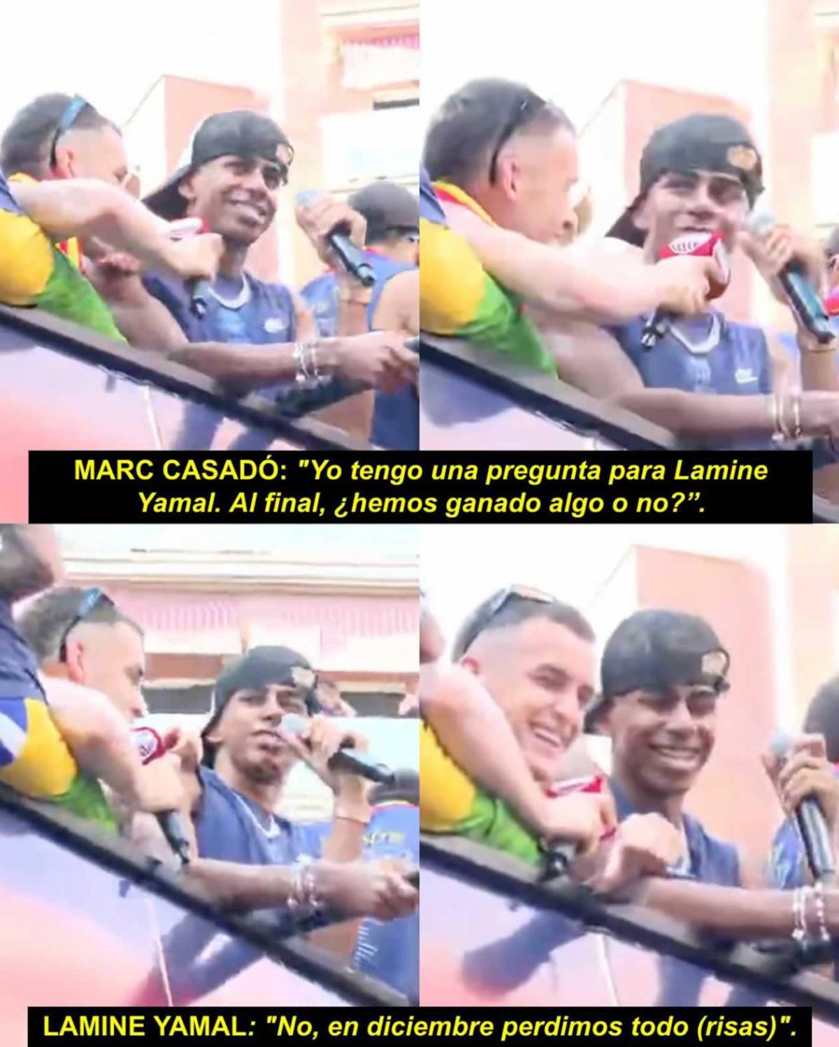 Rúa del Barcelona: jugadores se burlan de Vinicius y dardo de Lamine al Real Madrid