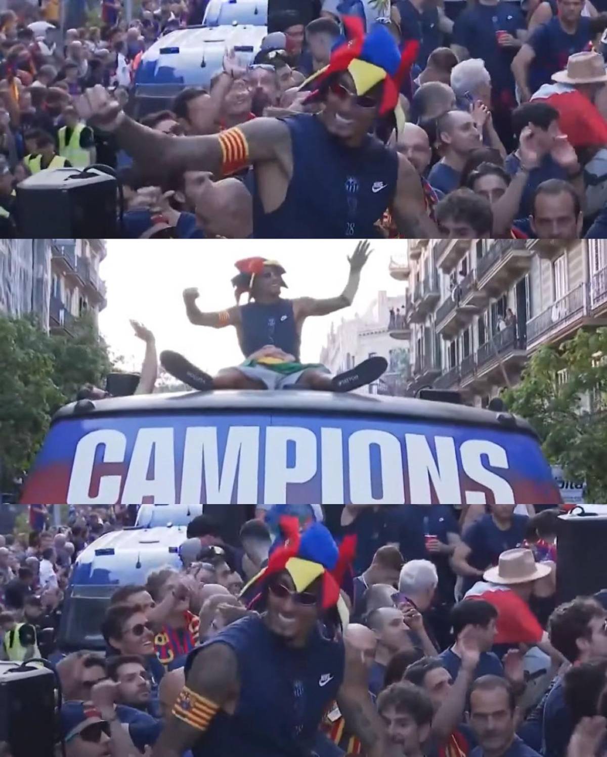 Rúa del Barcelona: jugadores se burlan de Vinicius y dardo de Lamine al Real Madrid