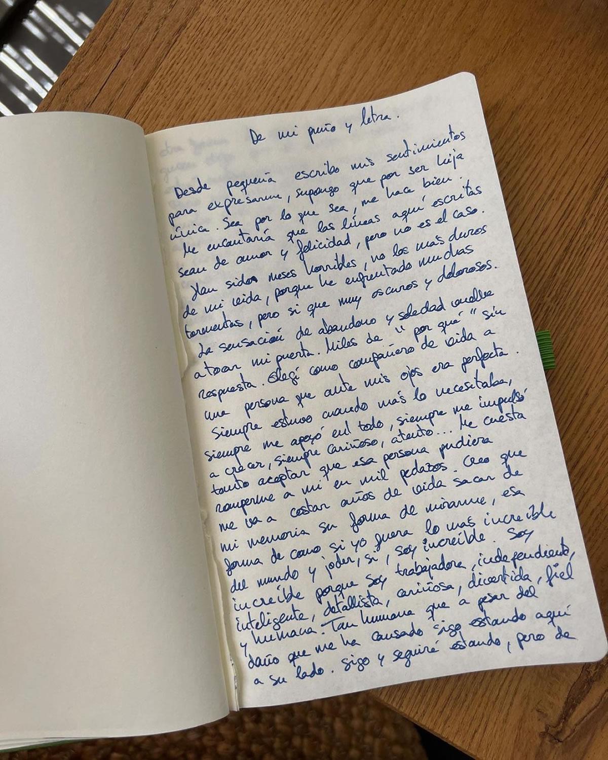 Una parte de la carta que ha escrito Joana Sanz y que publicó en su Instagram.