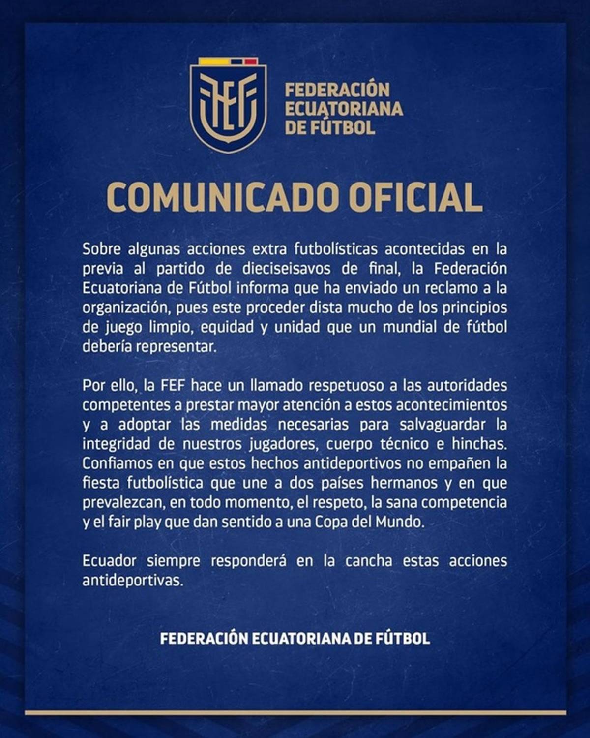 Jugadores de Ecuador habrían sido amenazados por cárteles de México previo al partido