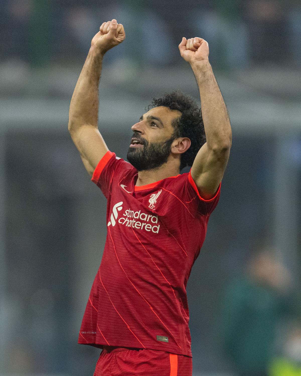 Mohamed Salah festejando su gol que selló la victoria del Liverpool.