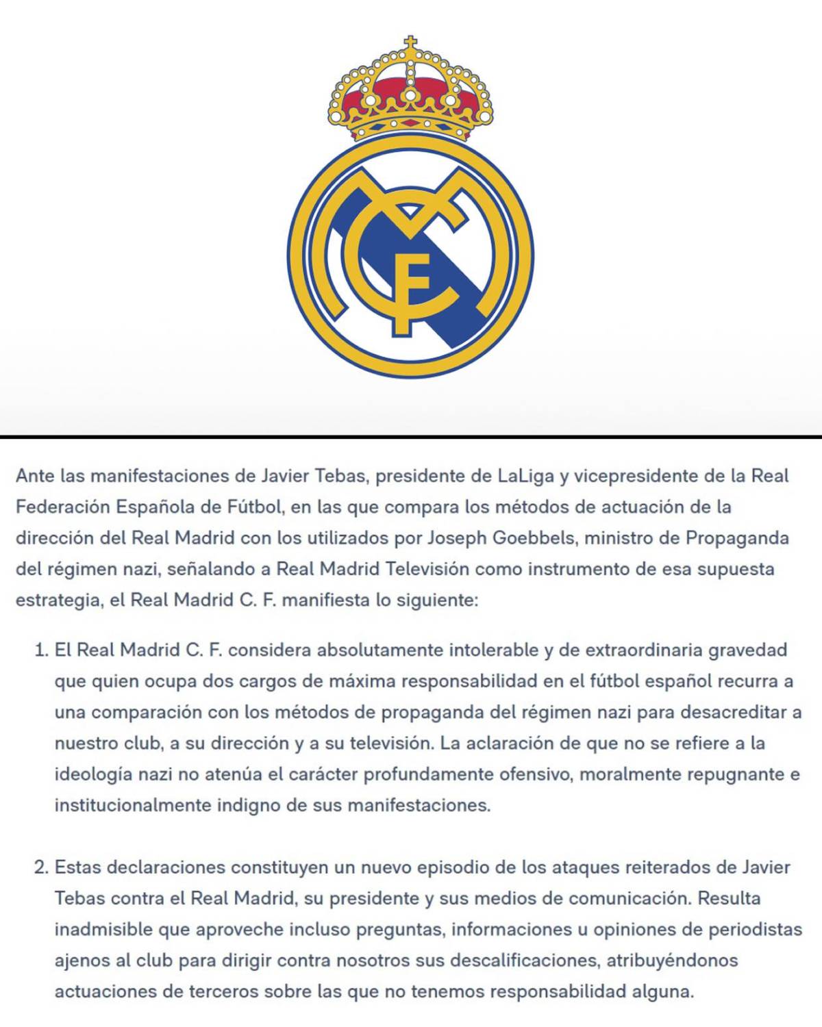 Real Madrid en guerra con Javier Tebas: pide su dimisión y el presidente de LaLiga responde