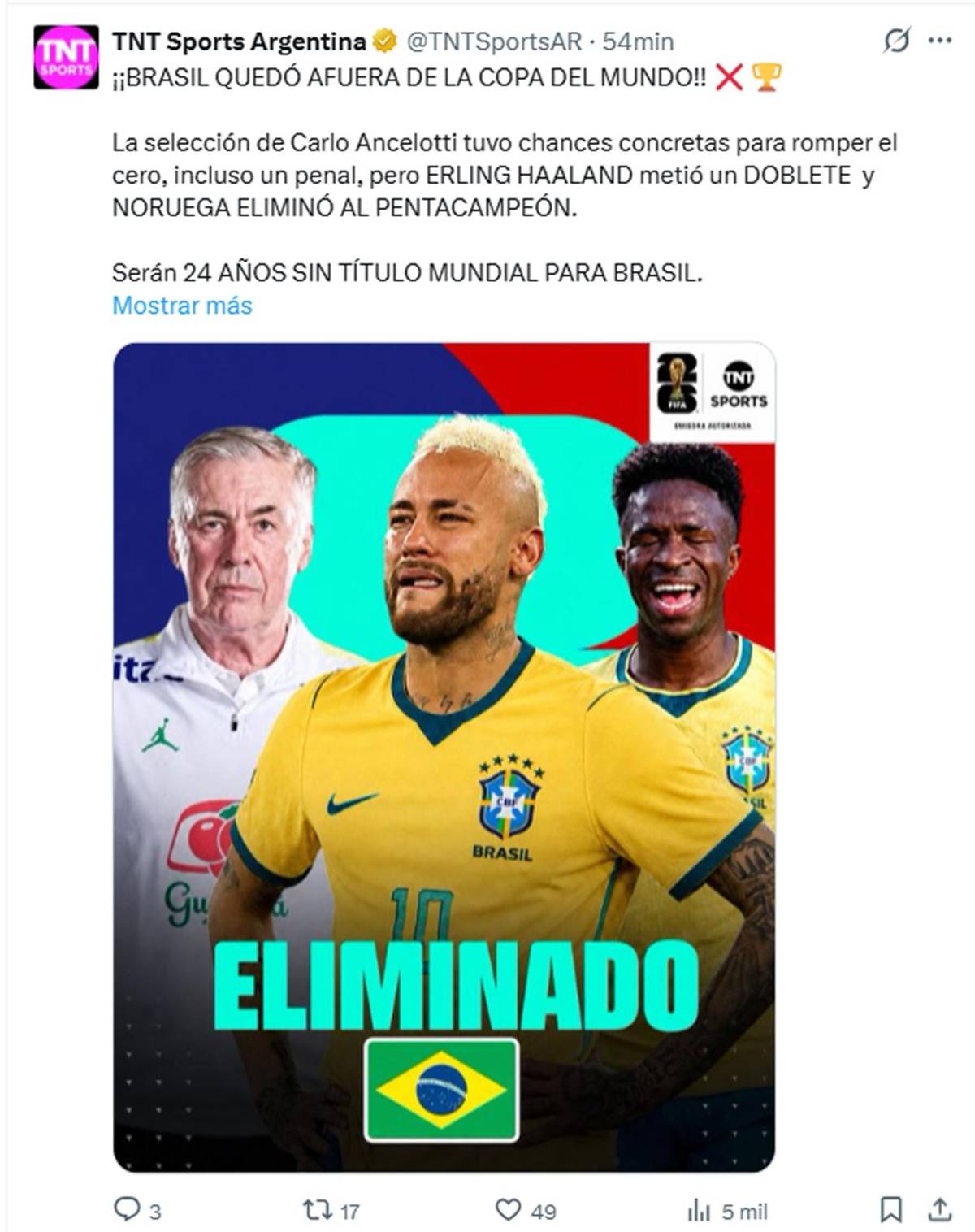 Brasil llora eliminación, señalan culpable, decisión de Neymar y en Argentina se burlan