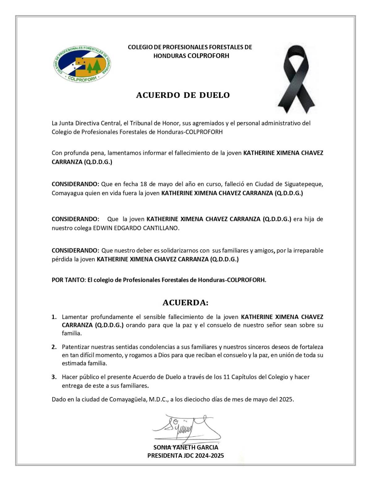 Consternación en Yoro por muerte de universitaria; era hija de reconocido ingeniero